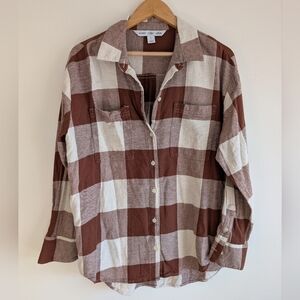 Old Navy Brown and Cream Plaid Shirt